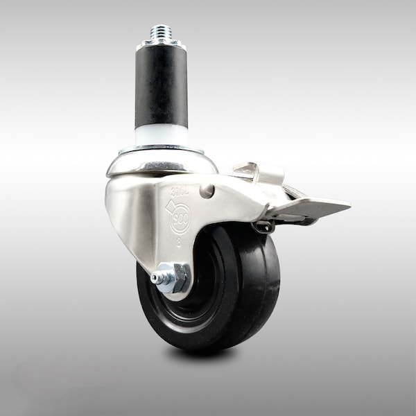 3 Inch 316SS Hard Rubber Swivel 1-1/4 Inch Expanding Stem Caster Lock Brake SCC